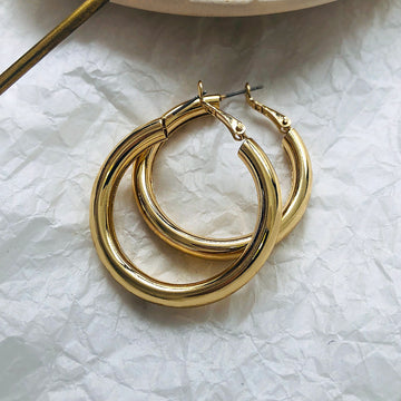AENSOA Fashion Gold Color Oversize Hoop Earrings For Women Wide Big Metal Round Circle Statement Earrings Vintage Jewelry Gift daiiibabyyy
